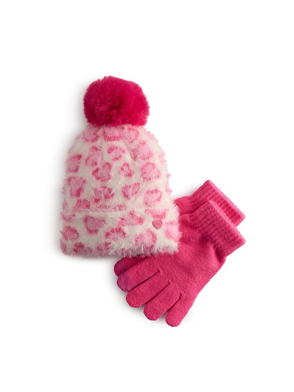 Madden Girl Girl Pink Leopard Beanie and Glove Set
